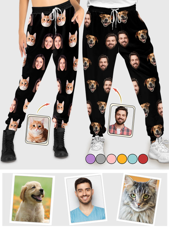 Pantalon de survêtement unisexe personnalisé avec photo - Cadeau idéal pour les amoureux des chats et des chiens - Pantalon de survêtement unisexe personnalisé