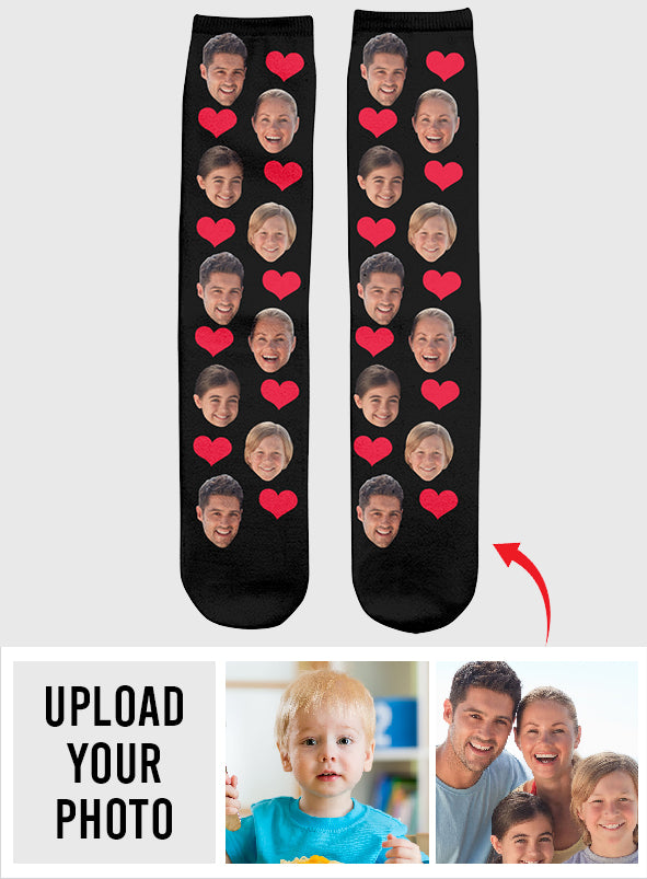 Chaussettes personnalisées pour toute la famille, motif cœur et visage personnalisé