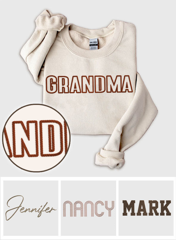 Pull brodé personnalisé « Grand-mère » avec nom personnalisé