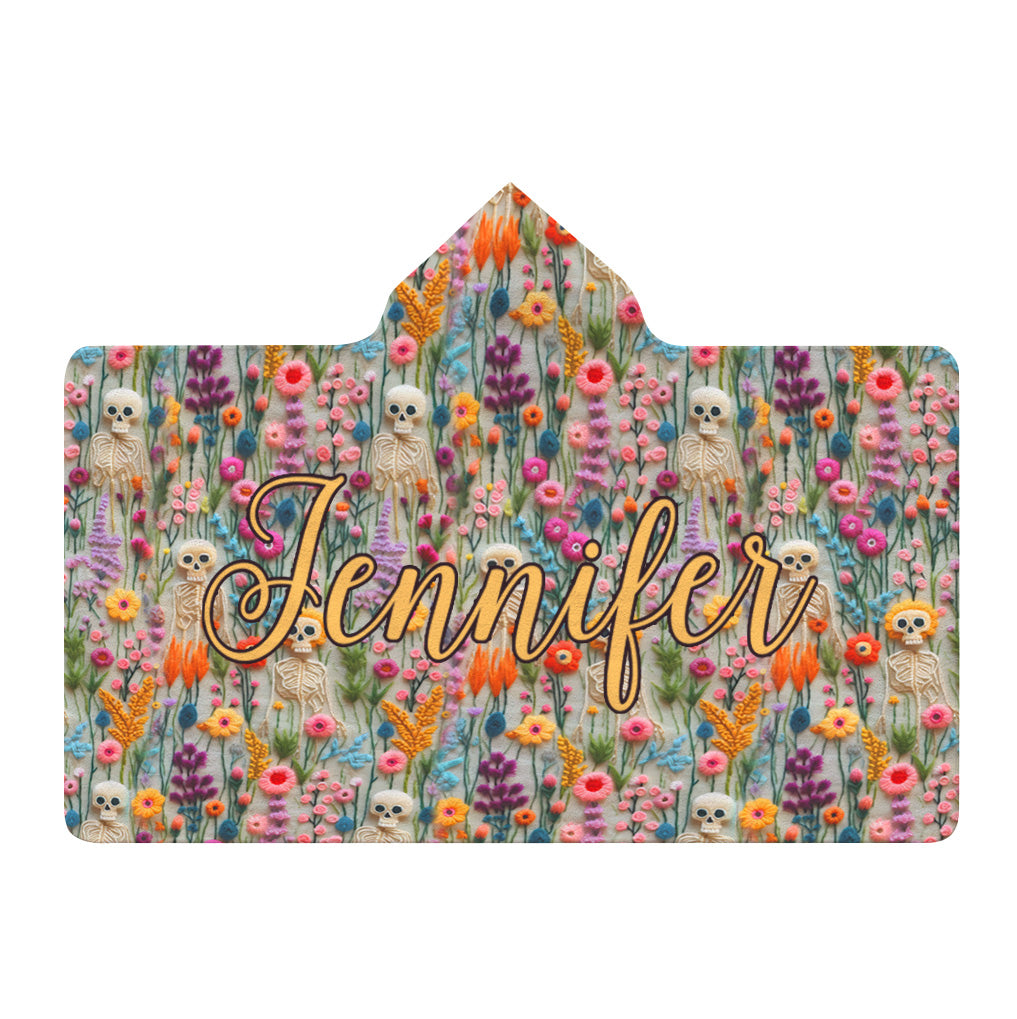 Couverture à capuche personnalisée avec motif floral et squelette - Tête de mort