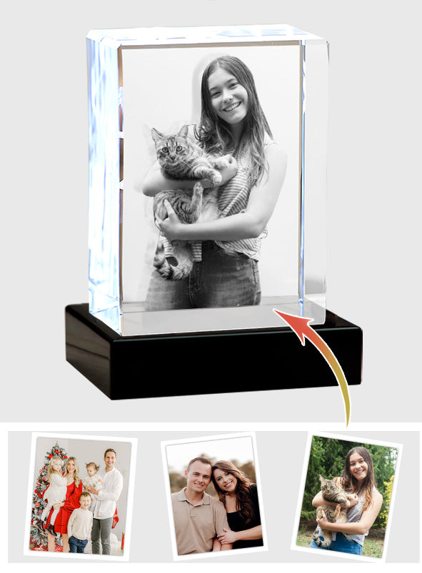Lampe en cristal 3D cubique gravée au laser avec photo personnalisée - Chat