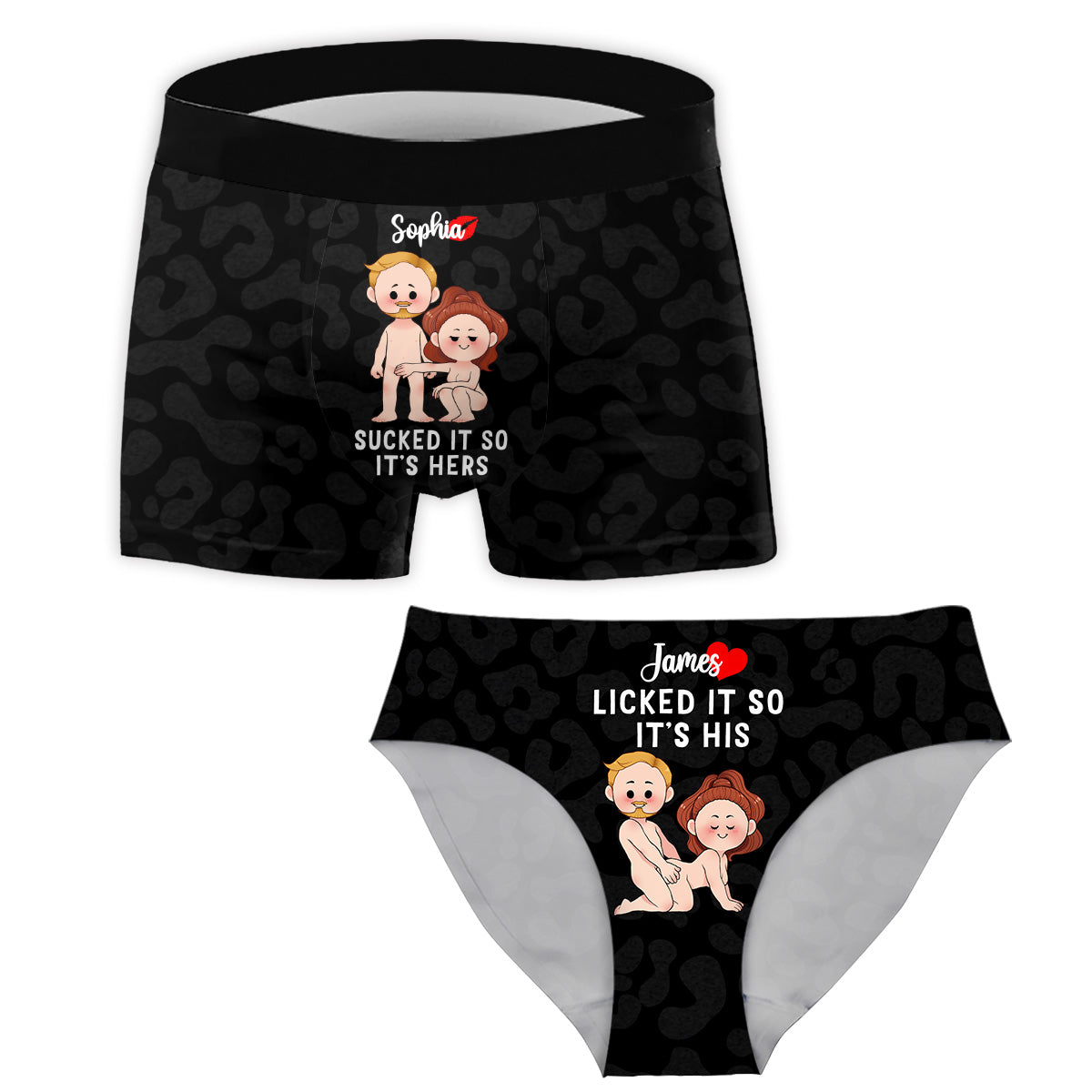 Elle l'a sucé, donc il est à elle ; il l'a léché, donc il est à lui – Culottes personnalisées pour couples (femme) et boxers pour hommes