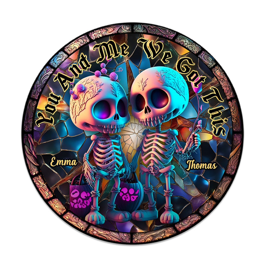 Toi et moi, on gère ça - Panneau rond en bois personnalisé avec crâne