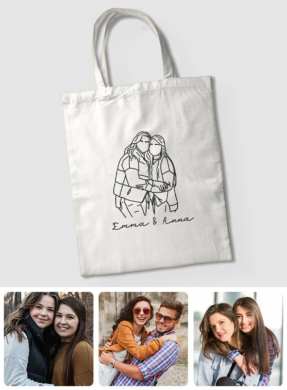 Sac fourre-tout brodé personnalisé avec photo au trait - Sac fourre-tout brodé personnalisé pour meilleure amie