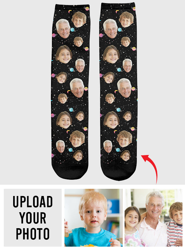 Chaussettes personnalisées pour grand-père - Visage personnalisé Galaxy