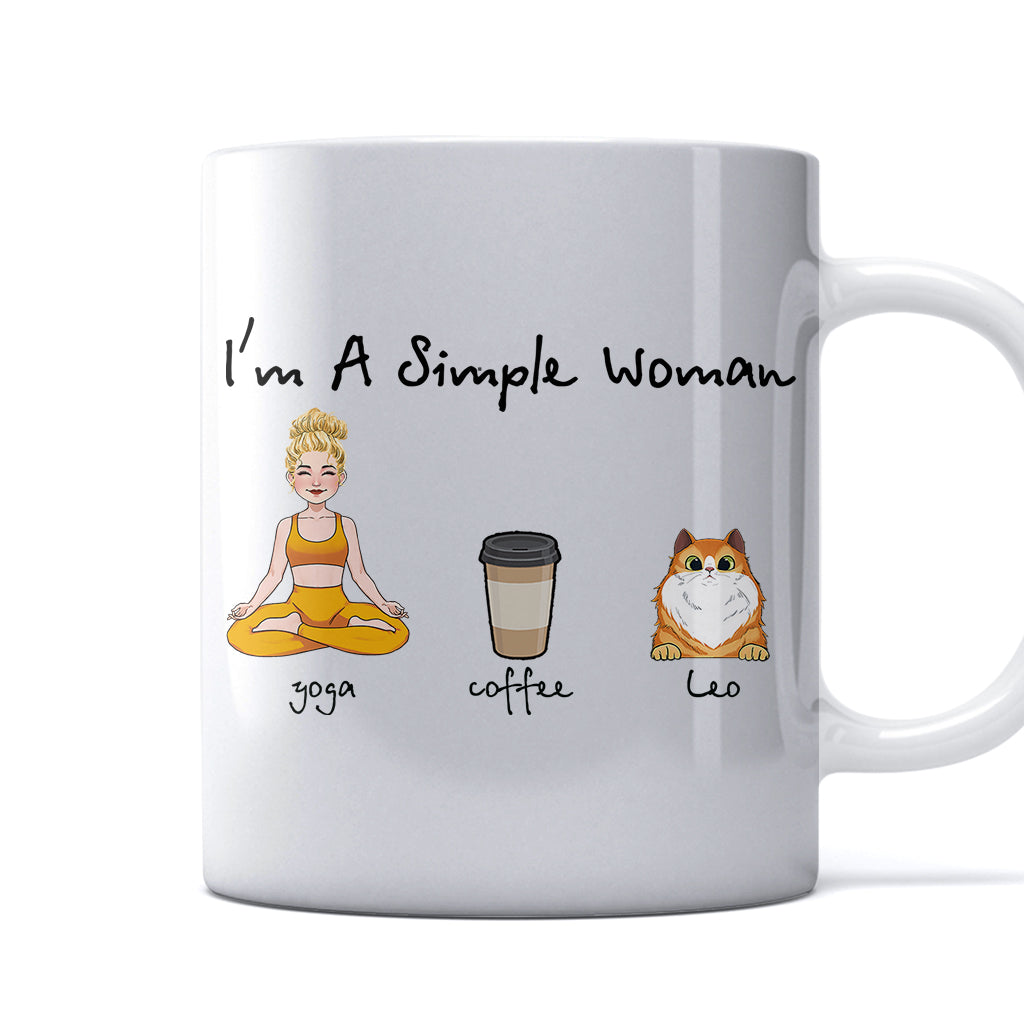 Je suis une femme simple - Mug personnalisé, cadeau de yoga pour les amoureux des chiens et des chats