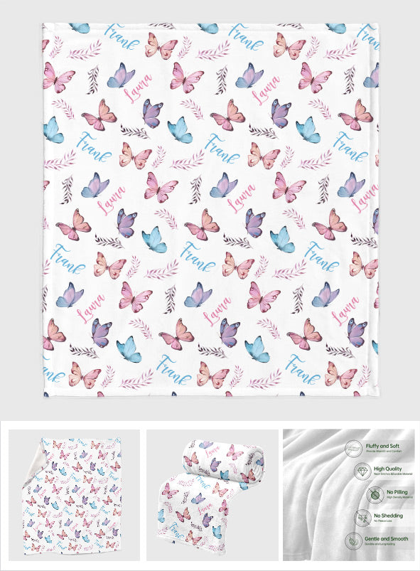 Couverture personnalisée pour couple avec papillon et prénom -