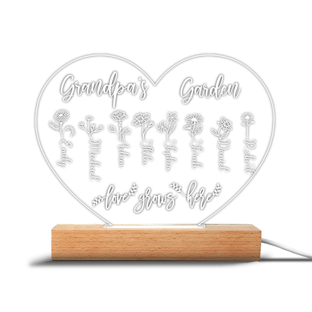 Grandma's Garden - Gift for grandma, mom, aunt, grandpa - Personalized Shaped Plaque Light Base