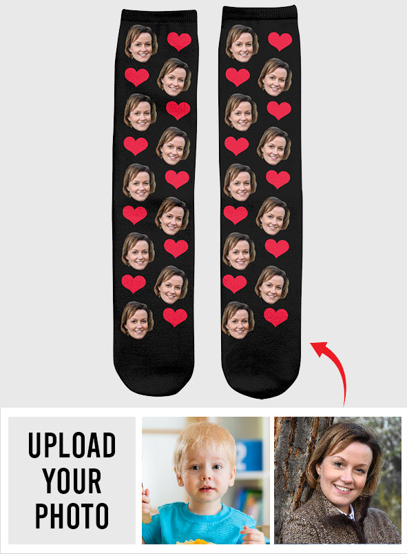 Chaussettes personnalisées pour tante, motif cœur et visage personnalisé