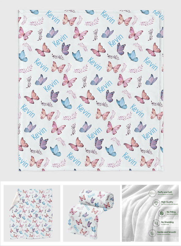Couverture personnalisée avec nom et papillon pour petit-fils