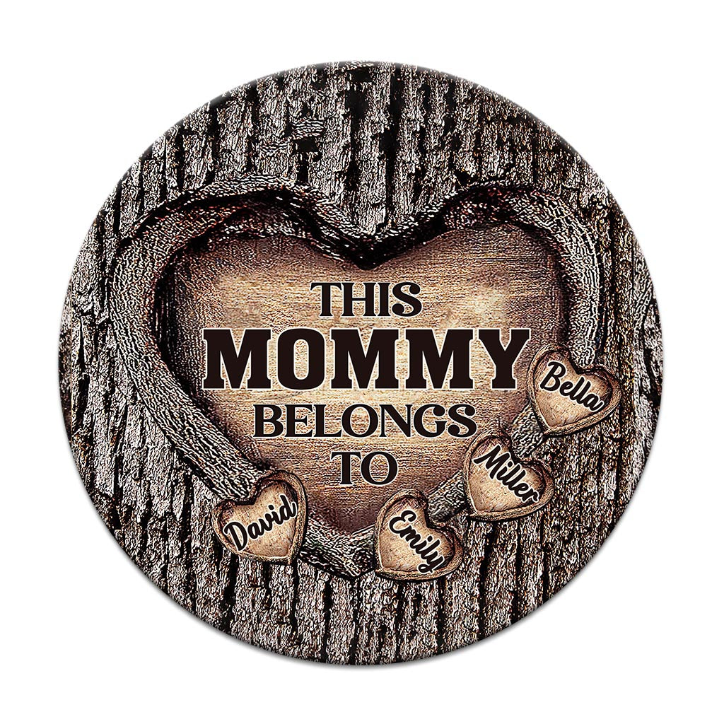 Le Cœur de Papa - Cadeau pour papa, grand-mère, grand-père, maman, oncle, tante, frère, sœur - Panneau rond en bois personnalisé