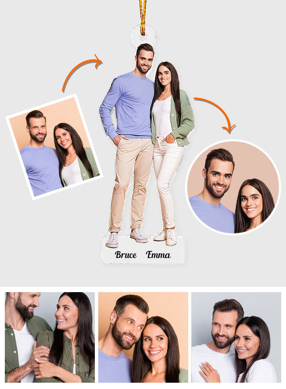 Photo chibi personnalisée - Ornement transparent pour couple