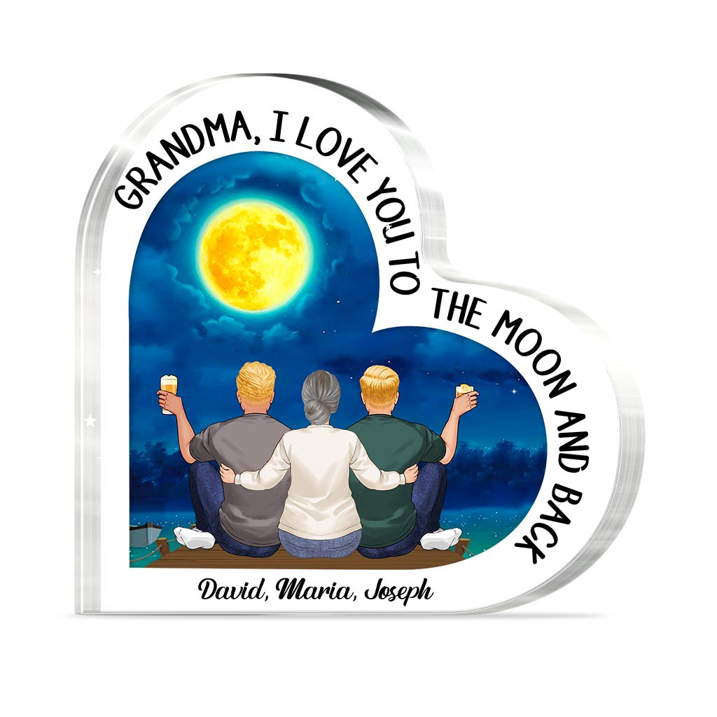 Moon And Back - Gift for mom, grandma - Personalized Custom Shaped Acrylic Plaque