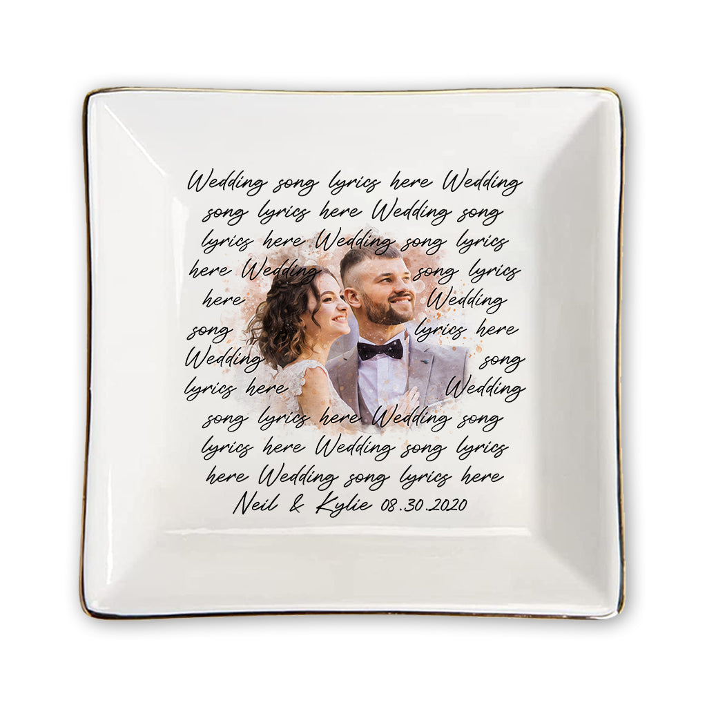 Paroles de chansons de mariage avec portrait aquarelle personnalisé - Porte-bijoux personnalisé pour mari et femme