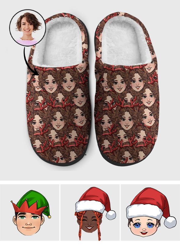 Pantoufles assorties pour toute la famille avec des motifs chibi amusants - Pantoufles personnalisées pour toute la famille