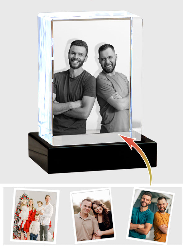 Lampe en cristal cubique 3D gravée au laser avec photo personnalisée - Oncle