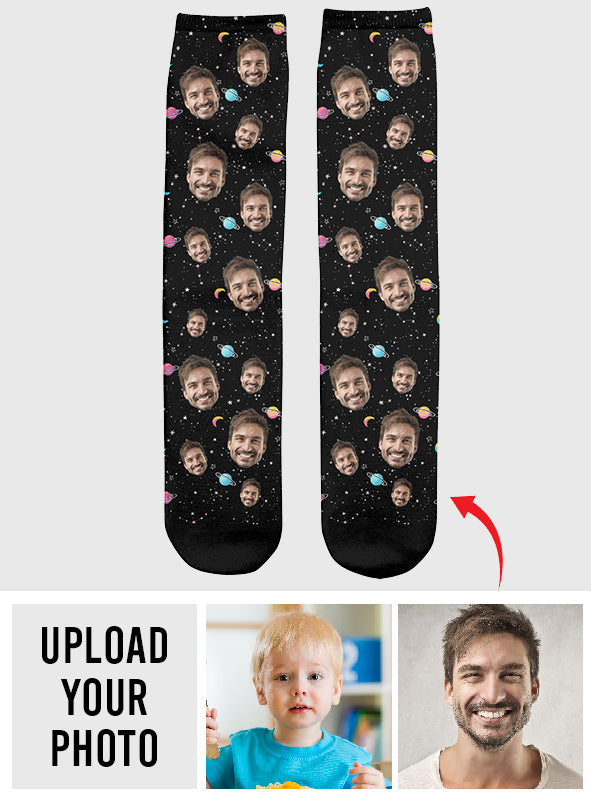Chaussettes personnalisées pour beau-père - Face personnalisée Galaxy