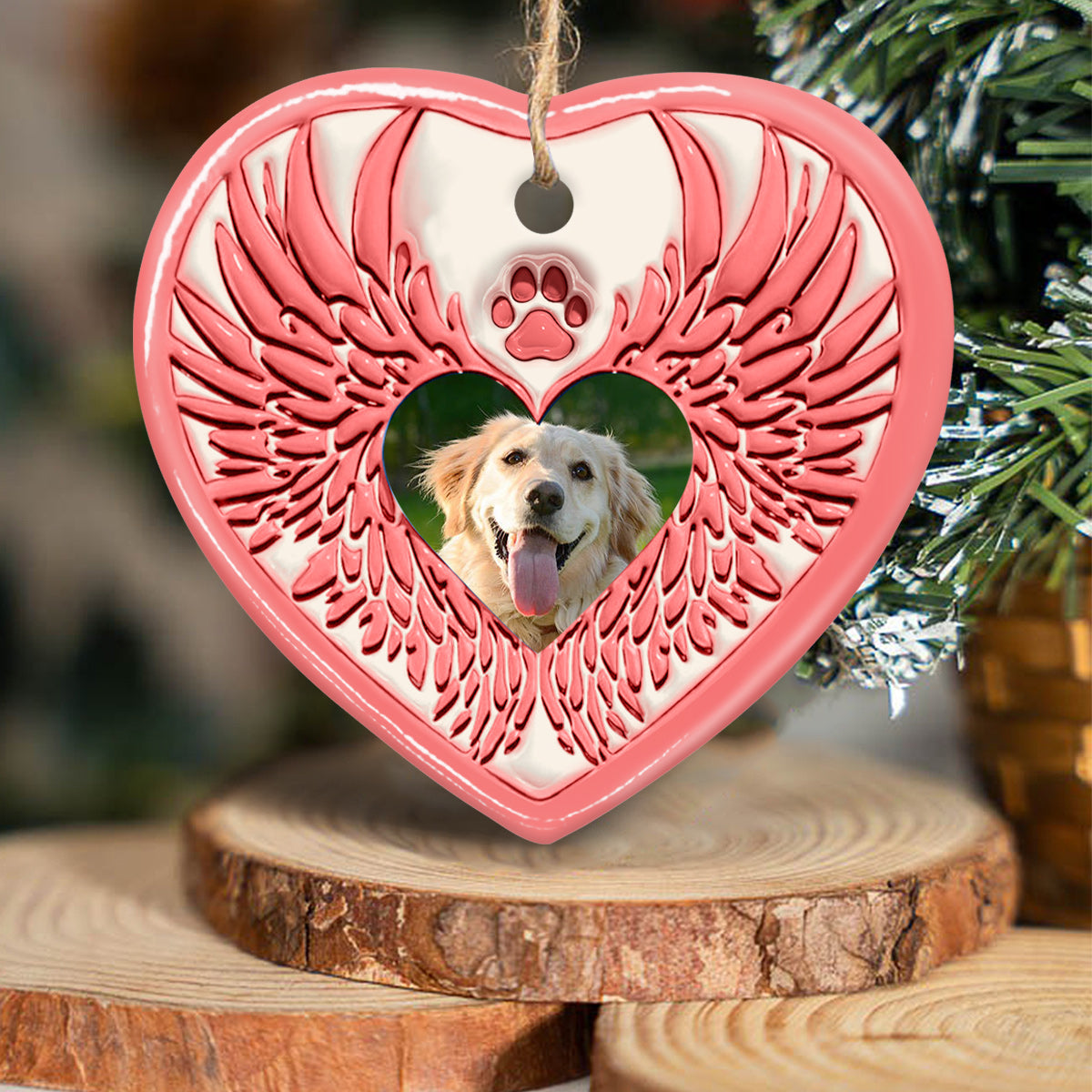 Tu as laissé des empreintes sur nos cœurs - Ailes d'ange - Cadeau pour les amoureux des chiens, pour ceux qui ont perdu un chien ou un chat - Ornement en forme de cœur en céramique personnalisé