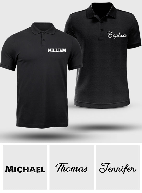 Polo brodé personnalisé pour couple - Nom personnalisé
