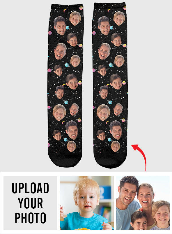 Chaussettes personnalisées pour toute la famille - Face personnalisée Galaxy
