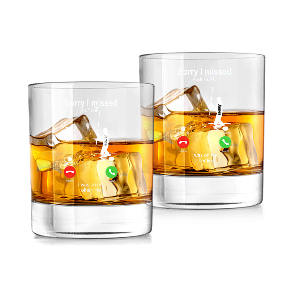 Sorry I Missed Your Call I Was On The Other Line - Personalized Fishing Rock Glass