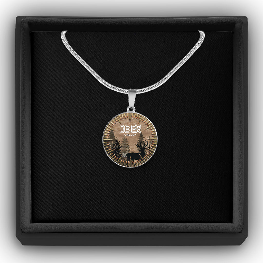 Collier pendentif rond Deer O'Clock - Chasse
