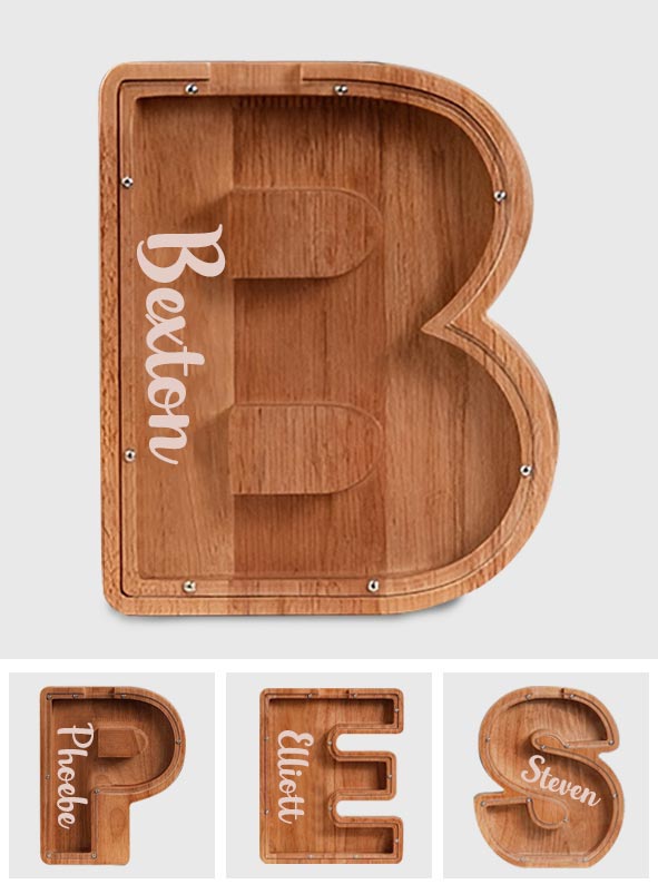 Tirelire en bois personnalisée pour enfant - Tirelire en forme de lettre