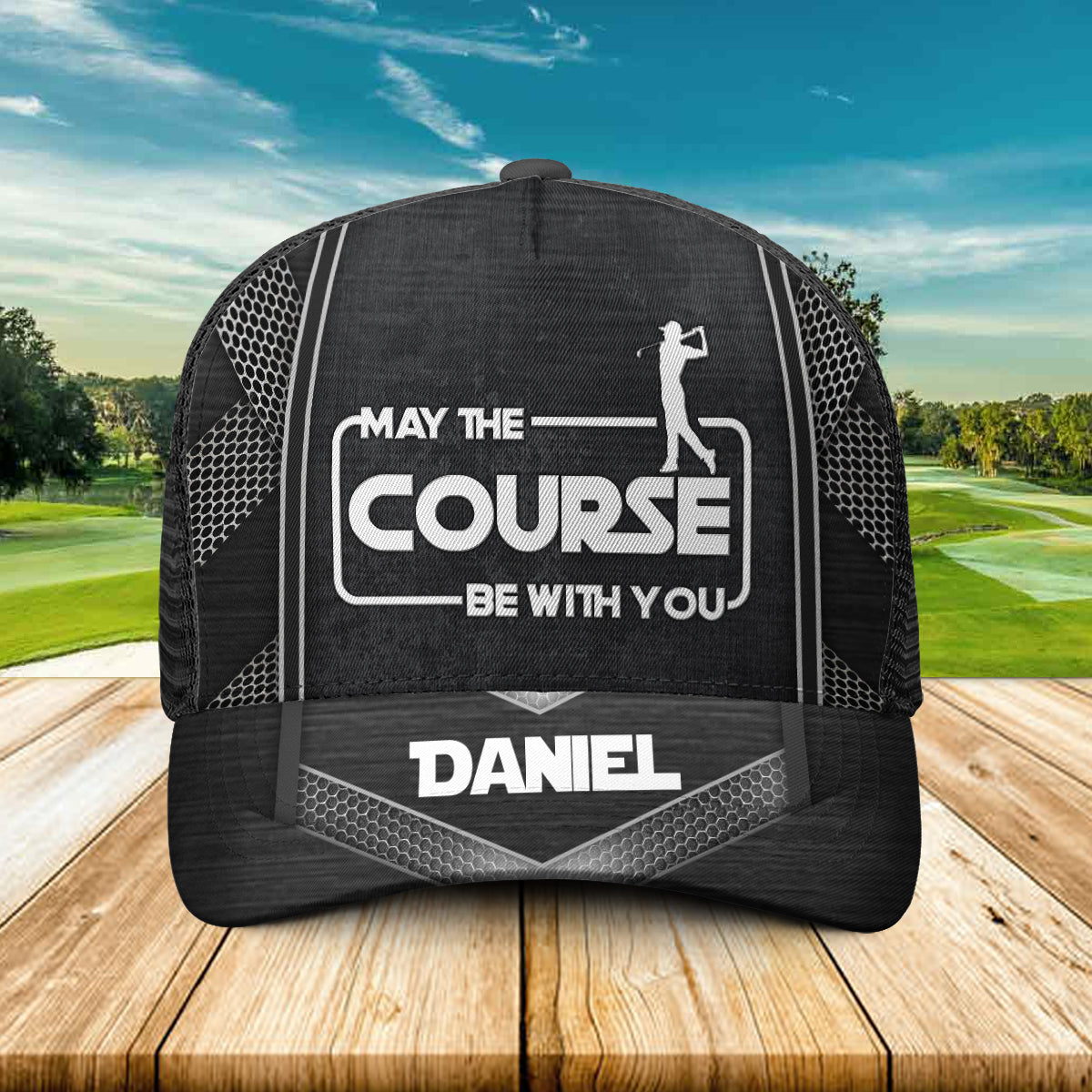 Que le parcours soit avec vous - Casquette de golf personnalisée (maille noire)
