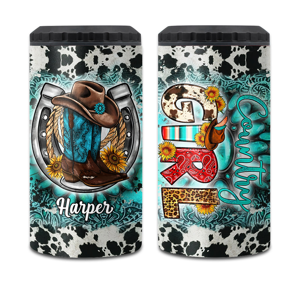Refroidisseur de canette personnalisé motif tournesol bleu turquoise Country Girl - Cheval