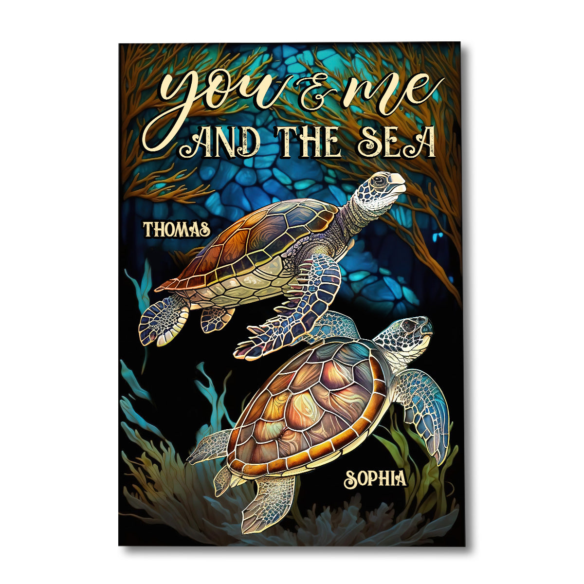 Couple de tortues en vitrail - Toile et affiche personnalisées représentant des tortues