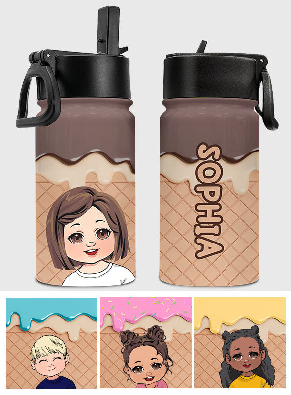 Gourde personnalisée « Crème glacée rafraîchissante » - Cadeau familial pour enfant (2-16 ans)