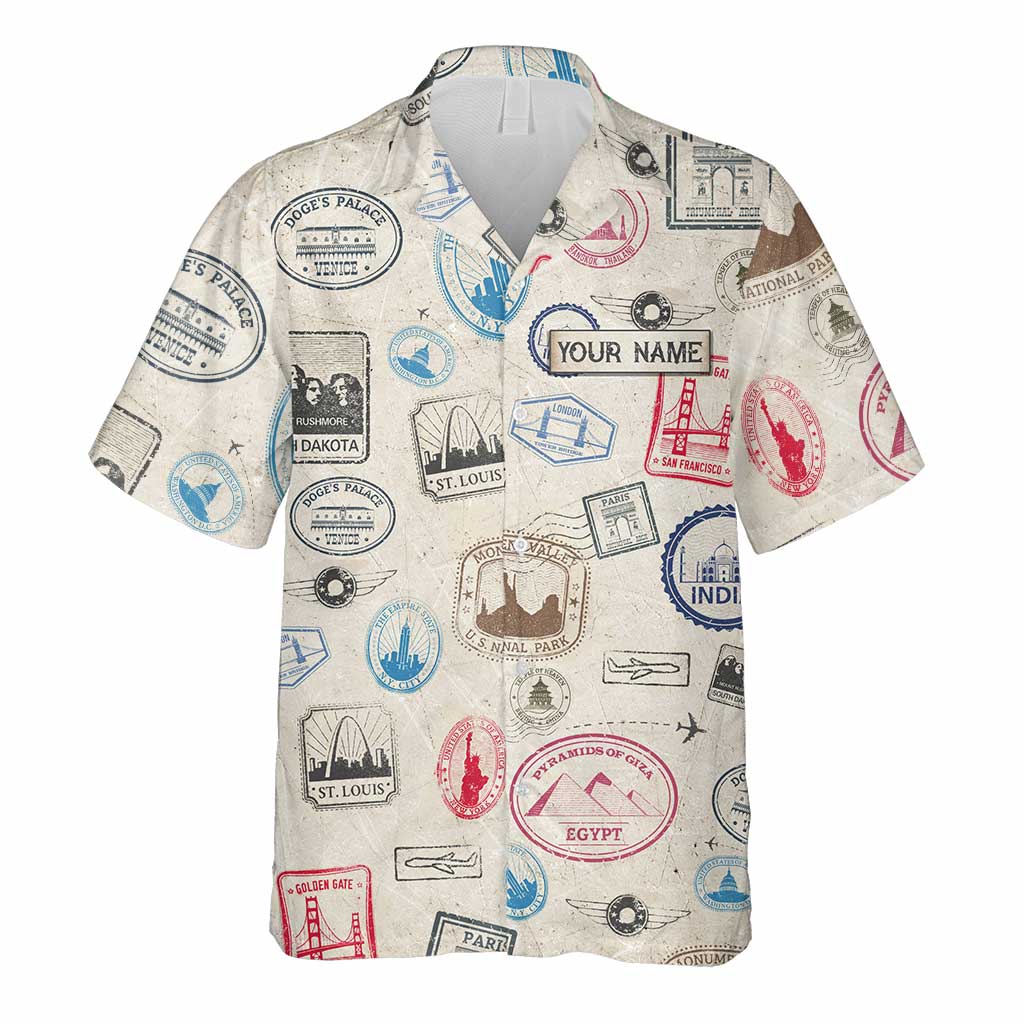 Timbres Landmark - Chemise hawaïenne de voyage personnalisée