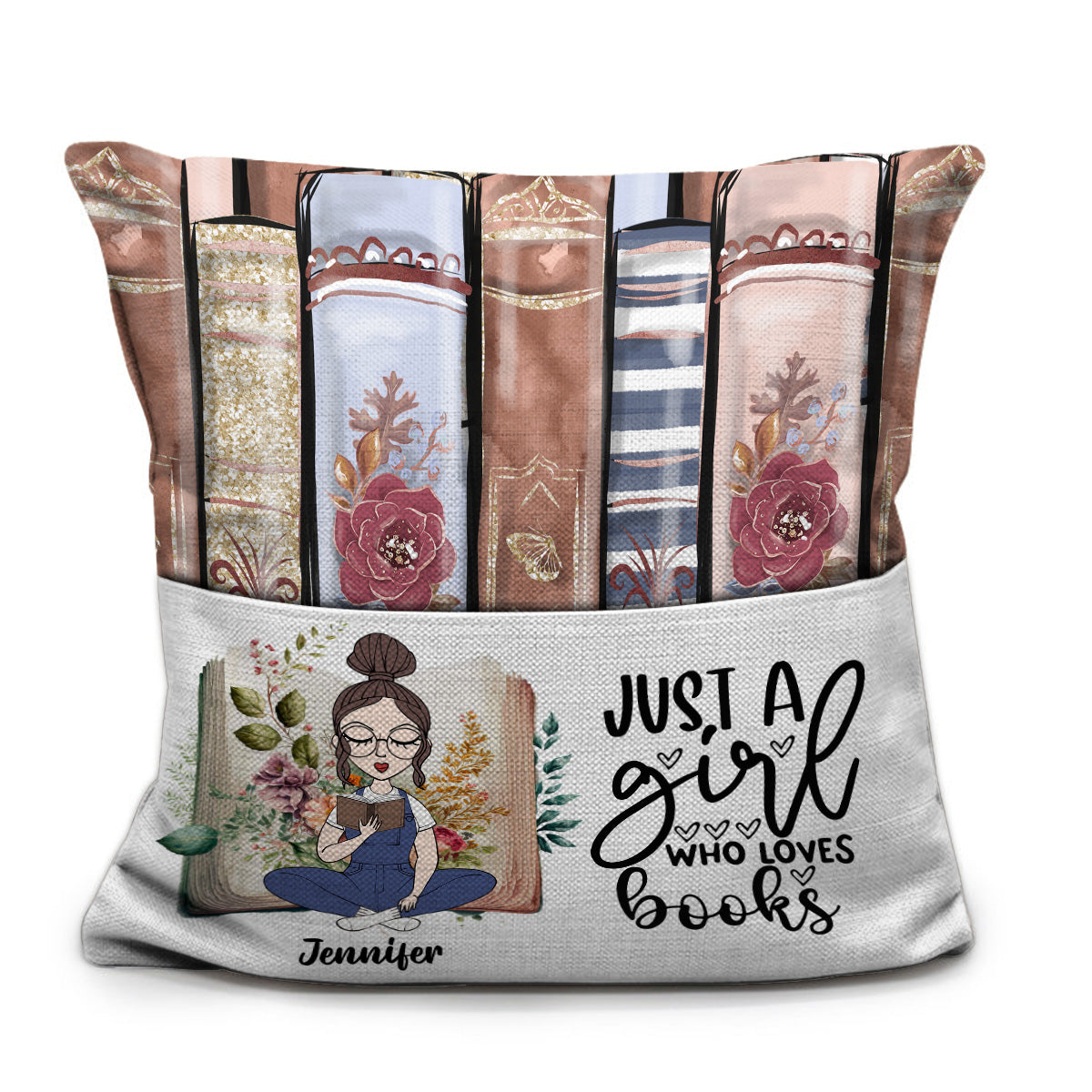 Juste une fille qui aime les livres - Coussin à poche de livre personnalisé
