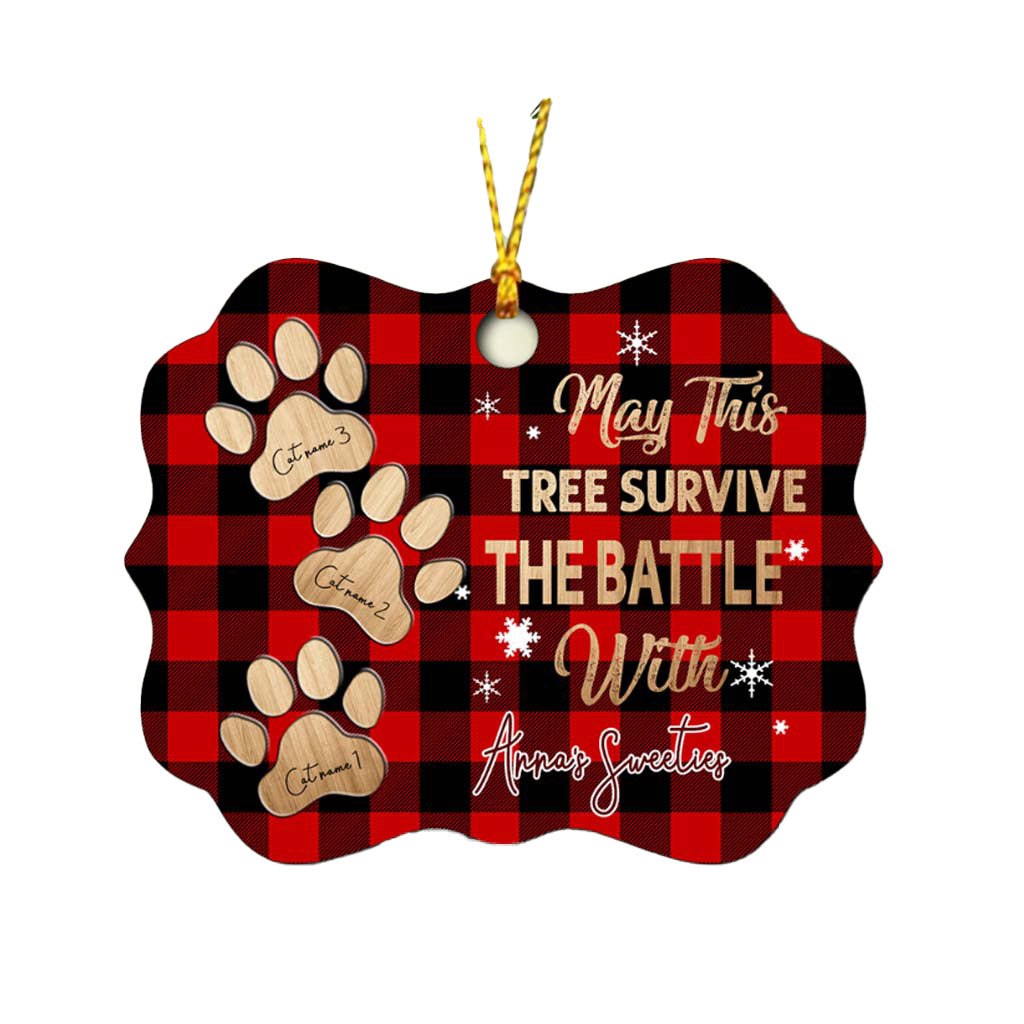 Que cet arbre survive - Ornement de Noël personnalisé en forme de chat (Imprimé des deux côtés)