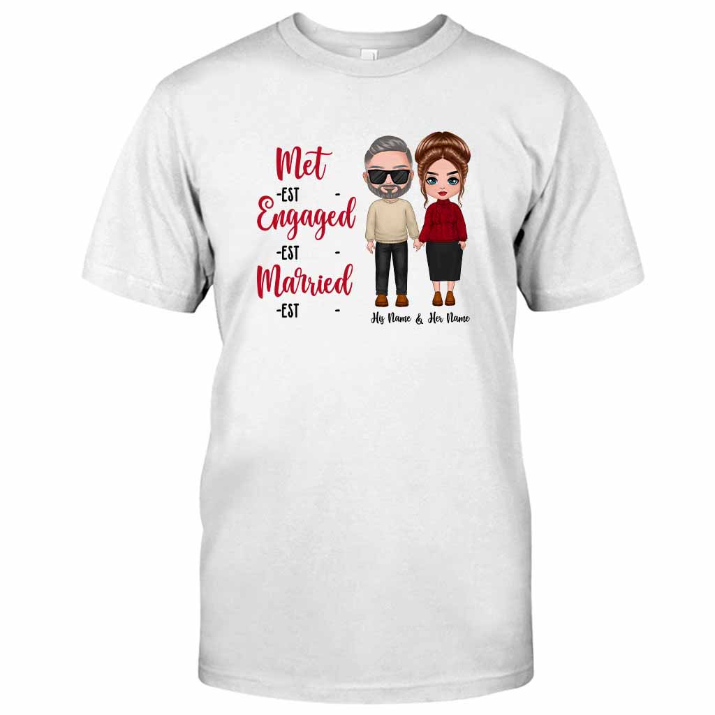 Met Engaged Married - Personalized Couple T-shirt and Hoodie