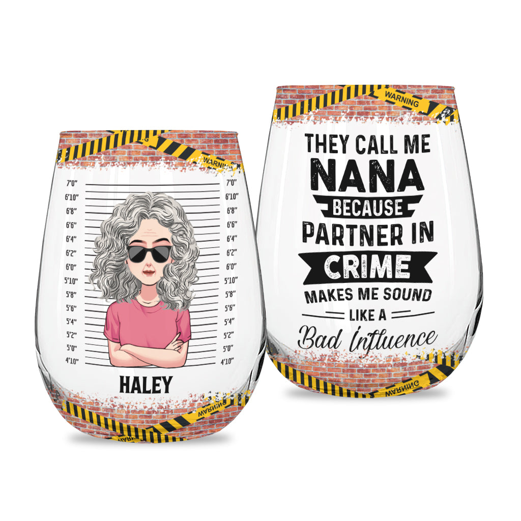 Nana Partners In Crime - Personalized Mother's Day Grandma All Over Wine Glass