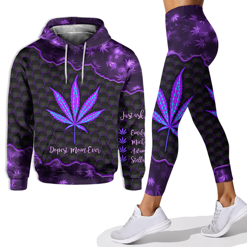 Maman la plus cool du monde - Sweat à capuche et legging personnalisés pour la fête des mères (motif cannabis)