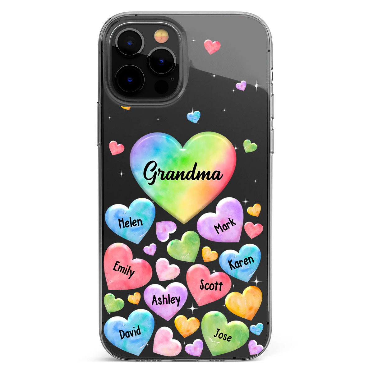 Coque de téléphone transparente personnalisée « Cœur coloré de grand-mère » - Cadeau pour grand-mère, maman