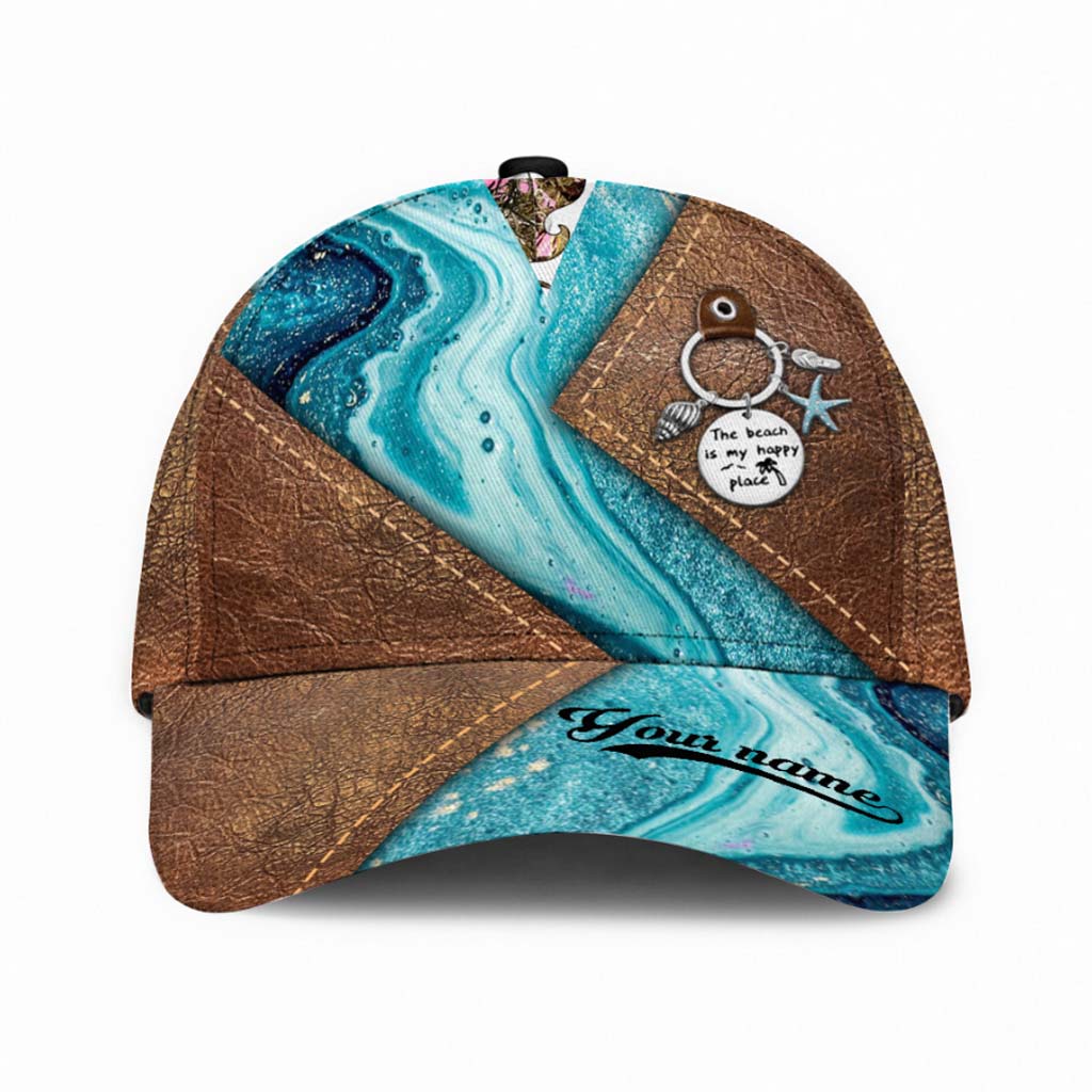 Salty Lil' Beach - Casquette personnalisée en cuir imprimé à motif marin avec trous d'aération imprimés