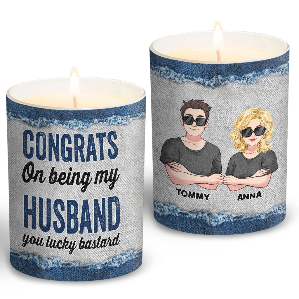Congrats On Being My Hubby - Personalized Couple Candle With Wooden Lid