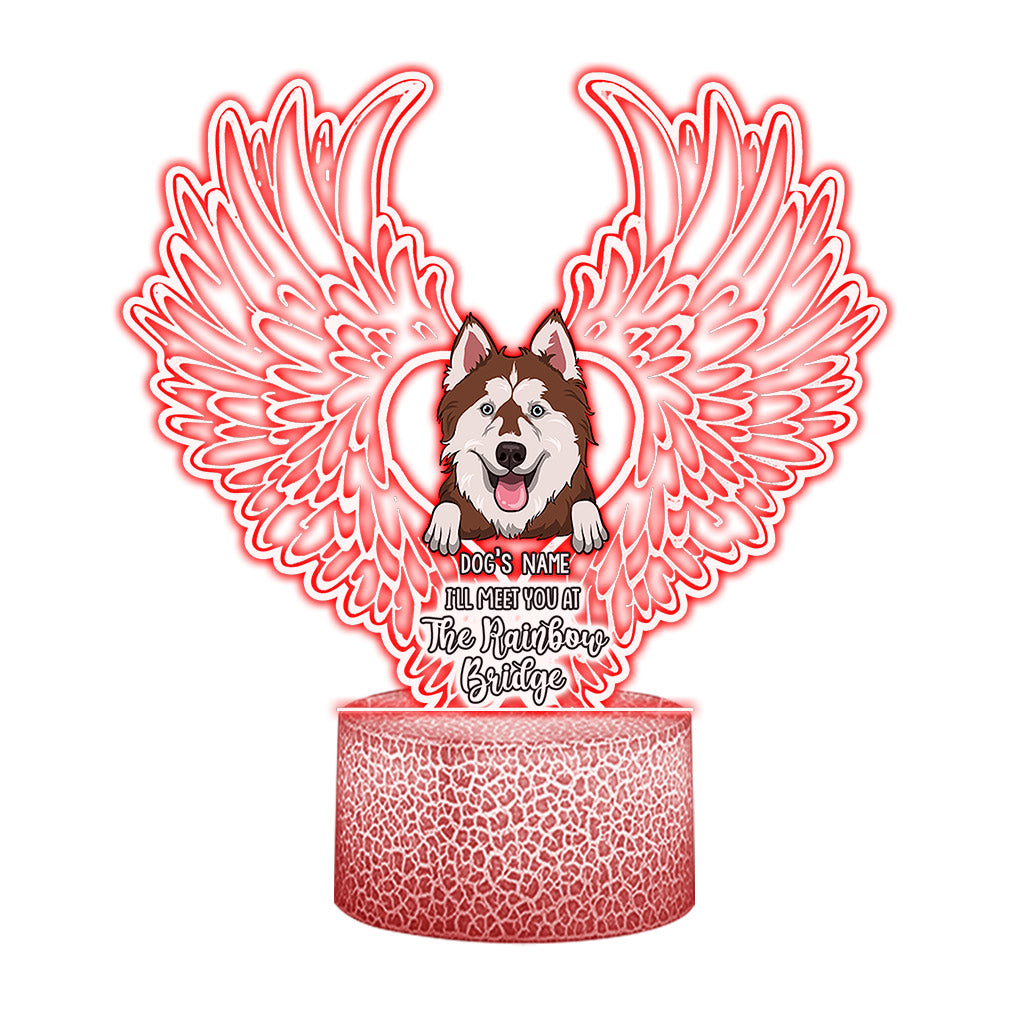 Je te retrouverai au pont arc-en-ciel - Plaque lumineuse personnalisée en forme de chien