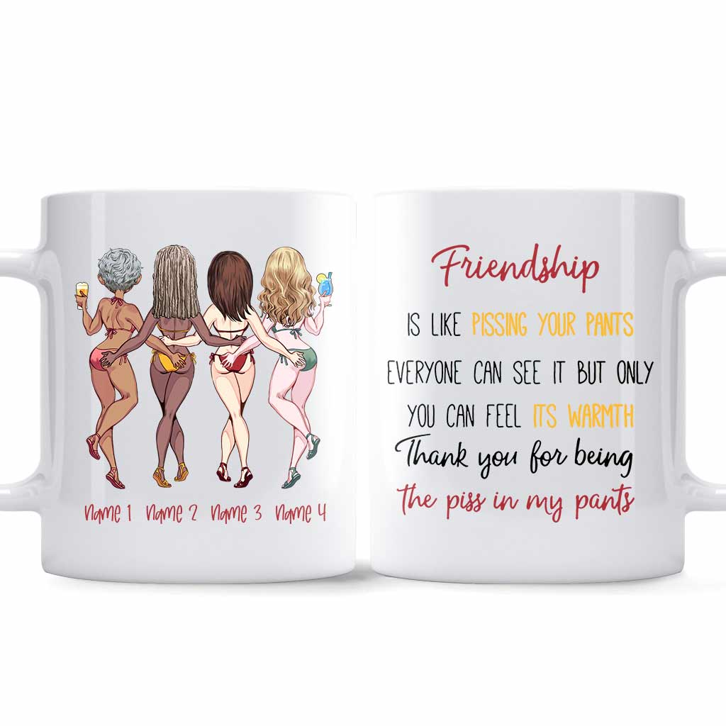 L'amitié, c'est comme se faire pipi dessus - Mug personnalisé pour meilleure amie