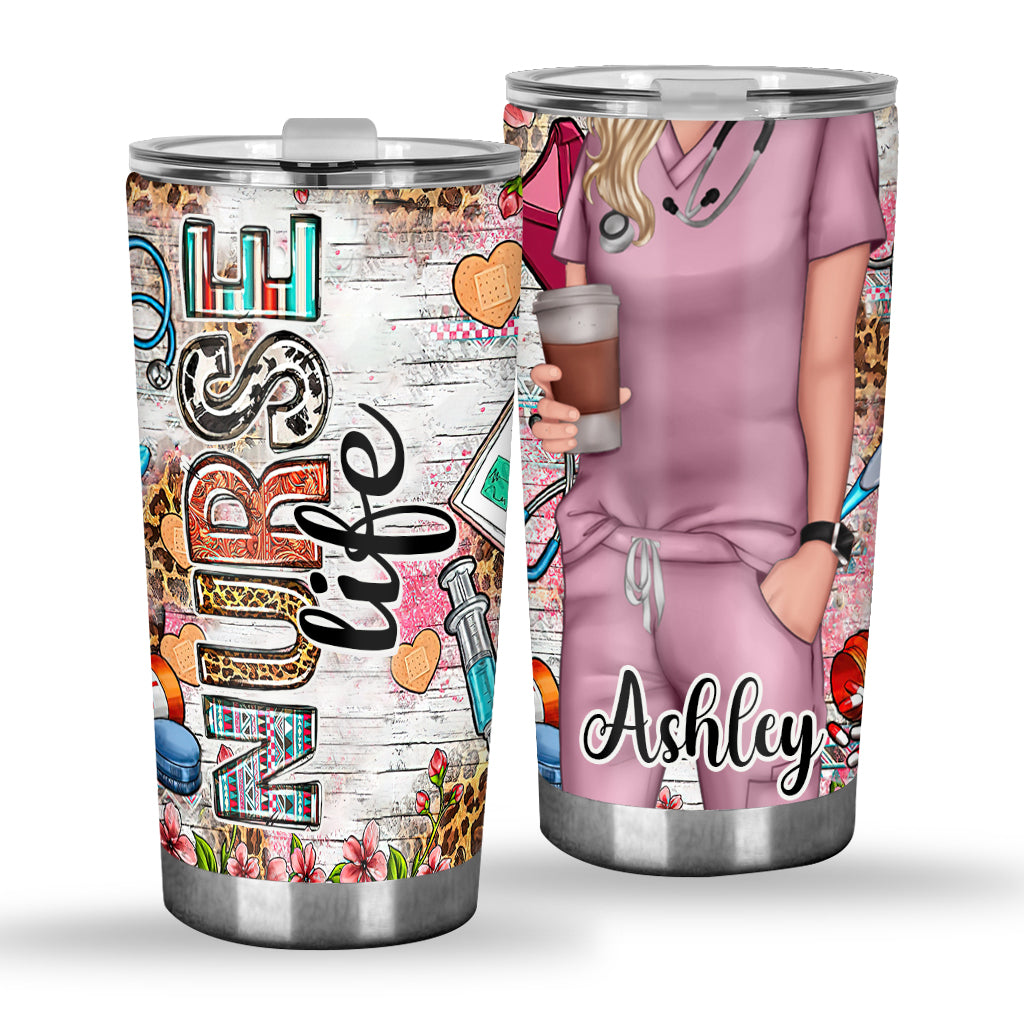 Gobelet isotherme personnalisé Western Nurse Pink Leopard - Gobelet infirmière personnalisé