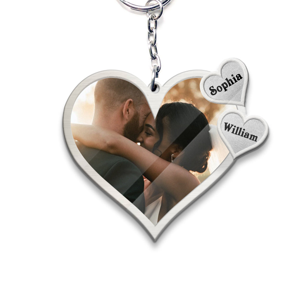 Conduisez prudemment - Porte-clés couple personnalisé en métal avec motif imprimé (Impression recto verso)