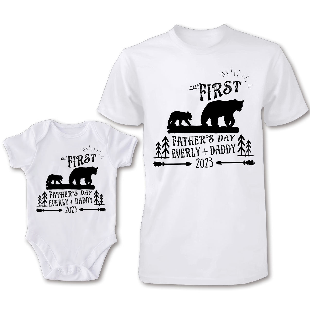 Première fête des pères - T-shirt personnalisé pour papa et body pour bébé