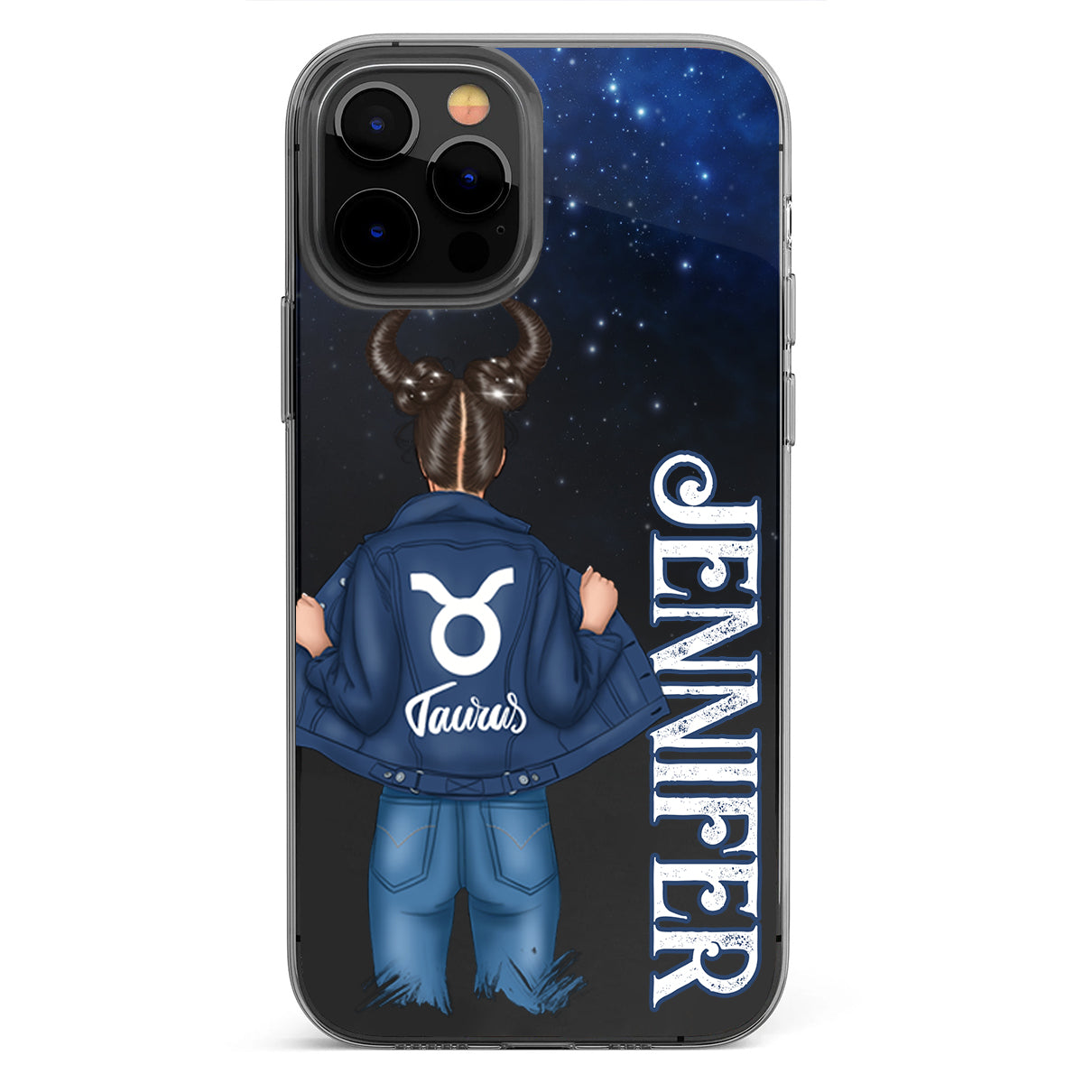 Coque de téléphone transparente Zodiac Denim Girl - Horoscope personnalisé