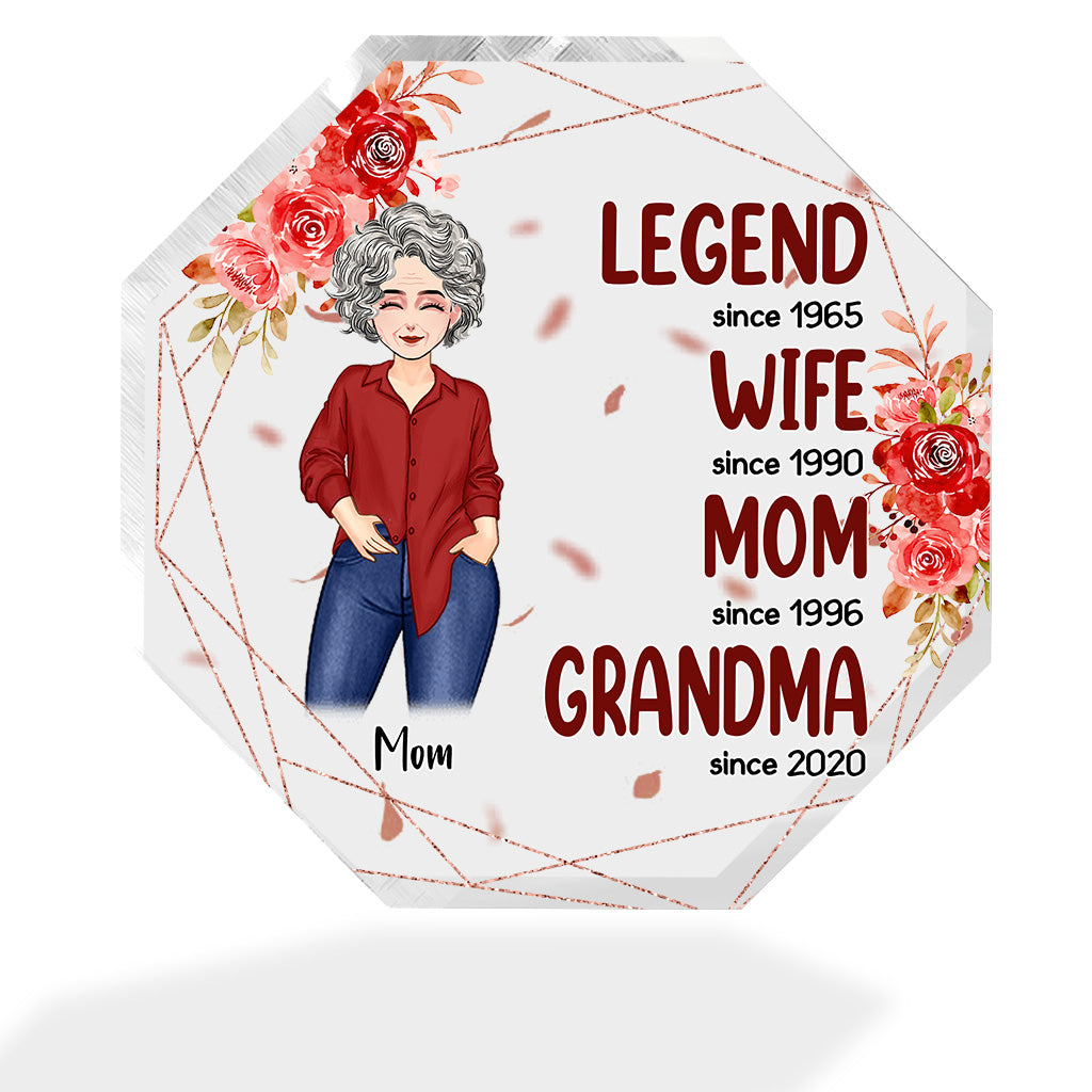 Légende Épouse Maman Grand-mère - Cadeau pour grand-mère, maman - Plaque acrylique personnalisée en forme de pièce