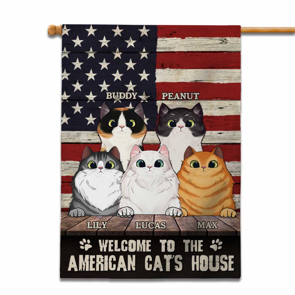 Bienvenue chez le chat - Drapeau de maison personnalisé pour la fête de l'indépendance