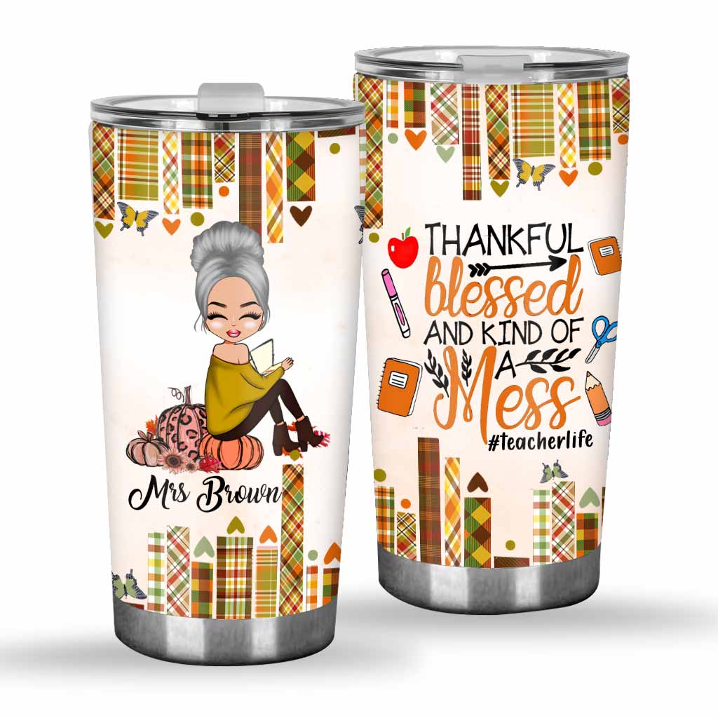 Gobelet personnalisé pour enseignant·e : Reconnaissant·e, béni·e et un peu désordonné·e