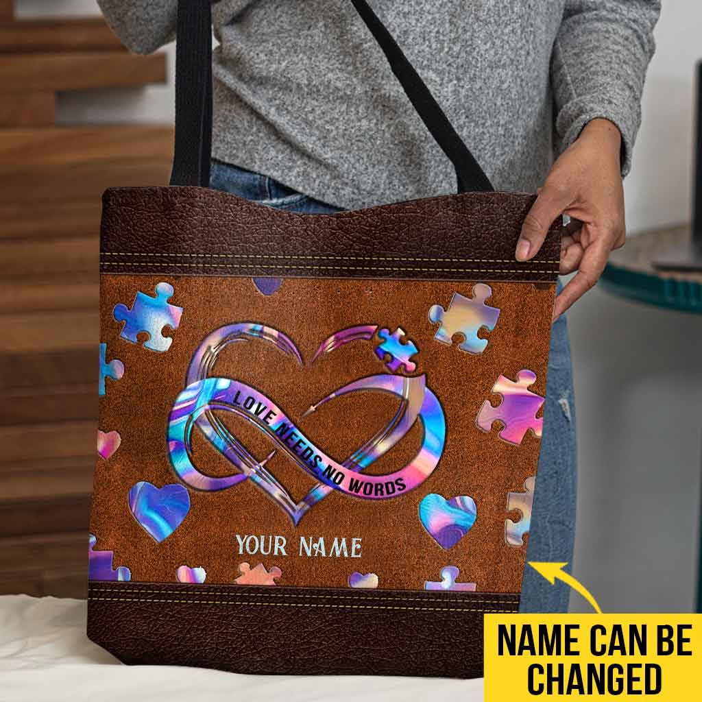 L'amour n'a pas besoin de mots - Sac fourre-tout personnalisé pour la sensibilisation à l'autisme